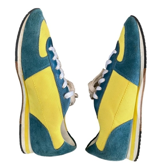 Burberry Pop Suede Nylon Sneakers Runners Teal and Yellow - Picture 4 of 14